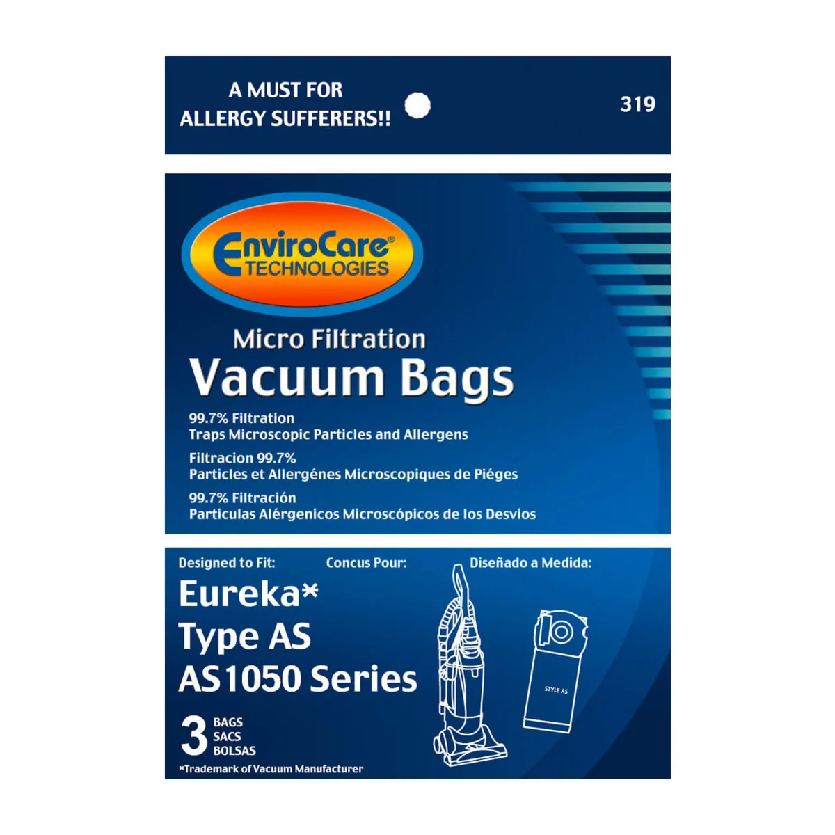 EnviroCare Eureka Type AS Vacuum Bags - 3 Pack