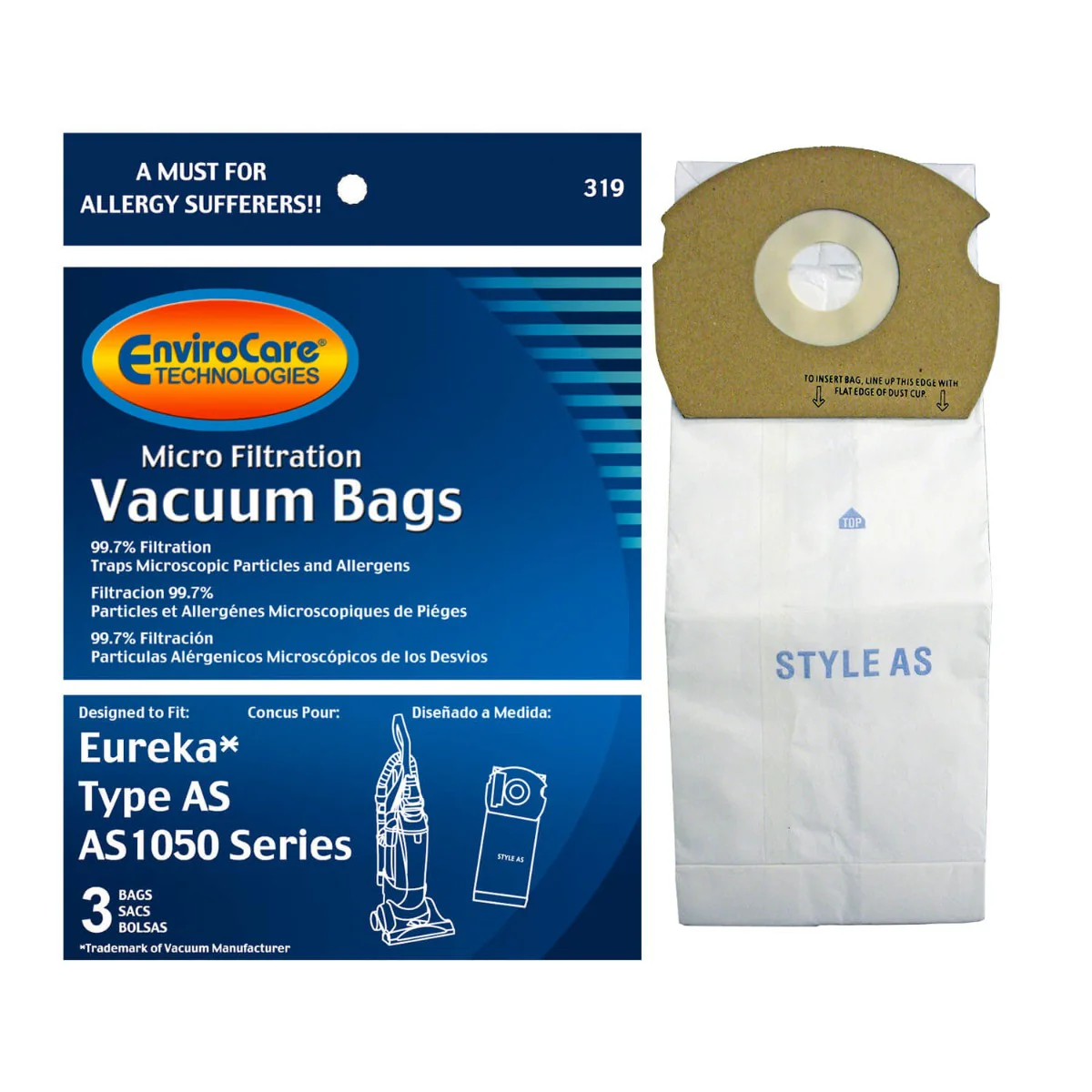 EnviroCare Eureka Type AS Vacuum Bags - 3 Pack - Image 2