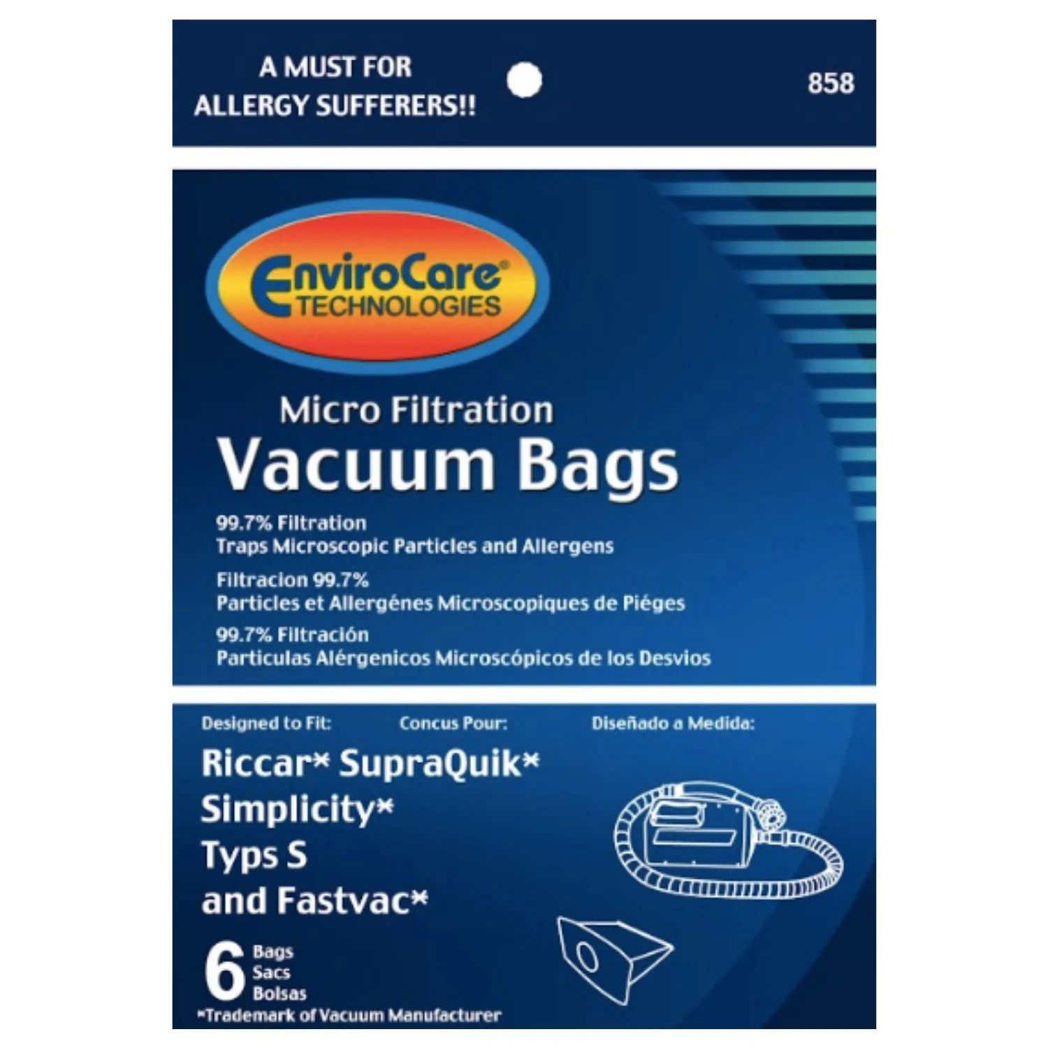 EnviroCare Riccar SupraQuick, Simplicity Type S and Fastvac Paper Vacuum Bags, (6 Pack) - Image 2