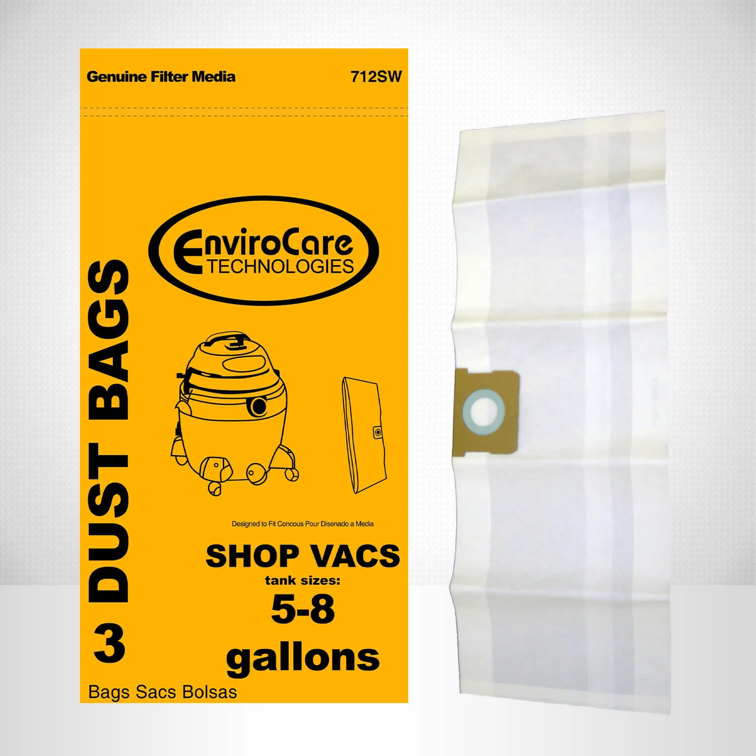 EnviroCare Shop Vac Type H Generic 5-8 Gallon Vacuum Bags - 3 Pack #712SW - Image 3