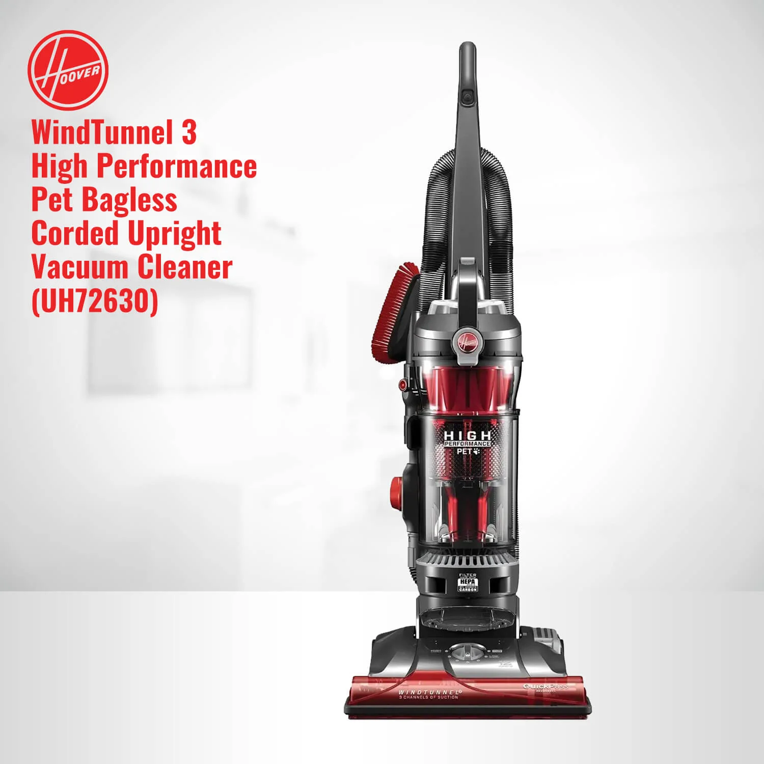 Hoover WindTunnel 3 High Performance Pet Bagless Corded Upright Vacuum, UH 72630, Red - Image 3