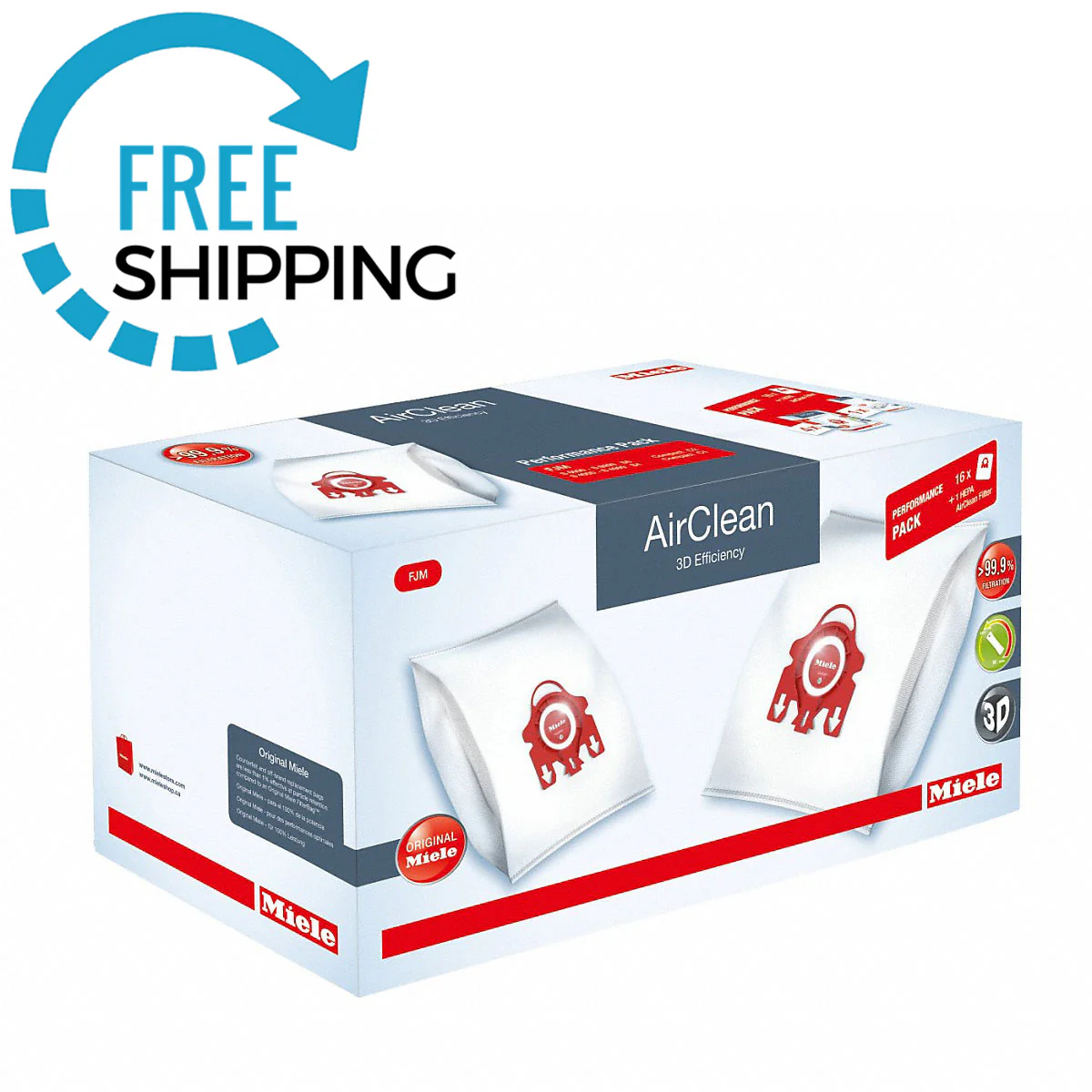 Miele Performance Pack - 16 FJM AirClean 3D Vacuum Bags & 1 SF-HA50 HEPA Filter