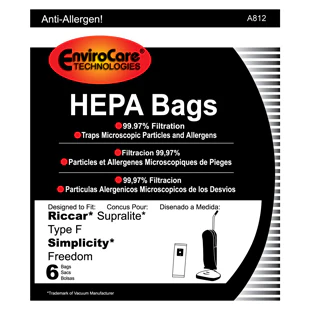 Riccar Supralite F Bags HEPA - 6pk