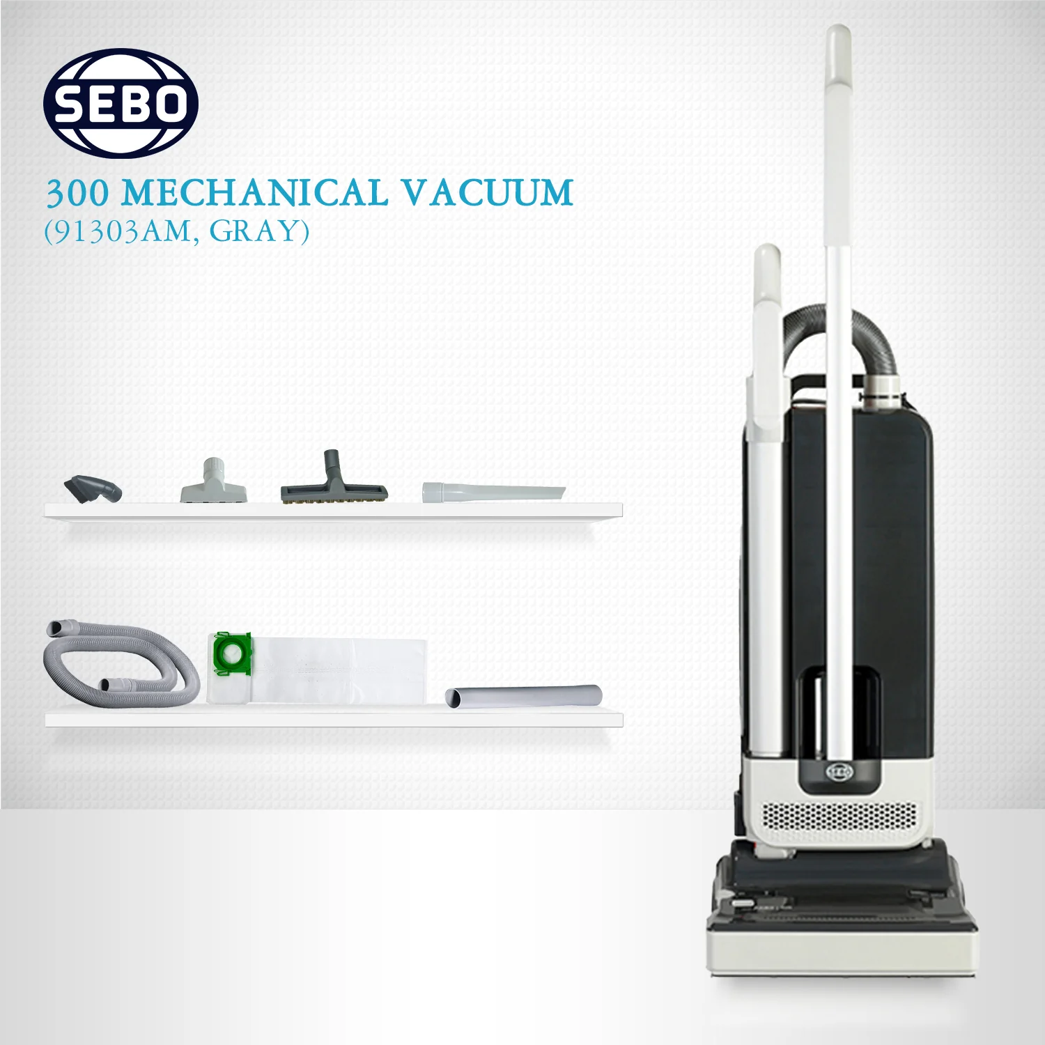 SEBO 300 MECHANICAL Commercial Grade Upright Vacuum Cleaner 91303AM (Gray) - Image 5