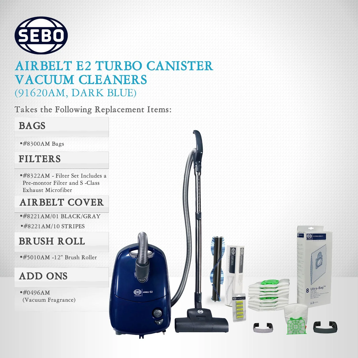 SEBO Airbelt E2 Turbo Canister Vacuum Cleaner 91620AM (Dark Blue) - Image 4