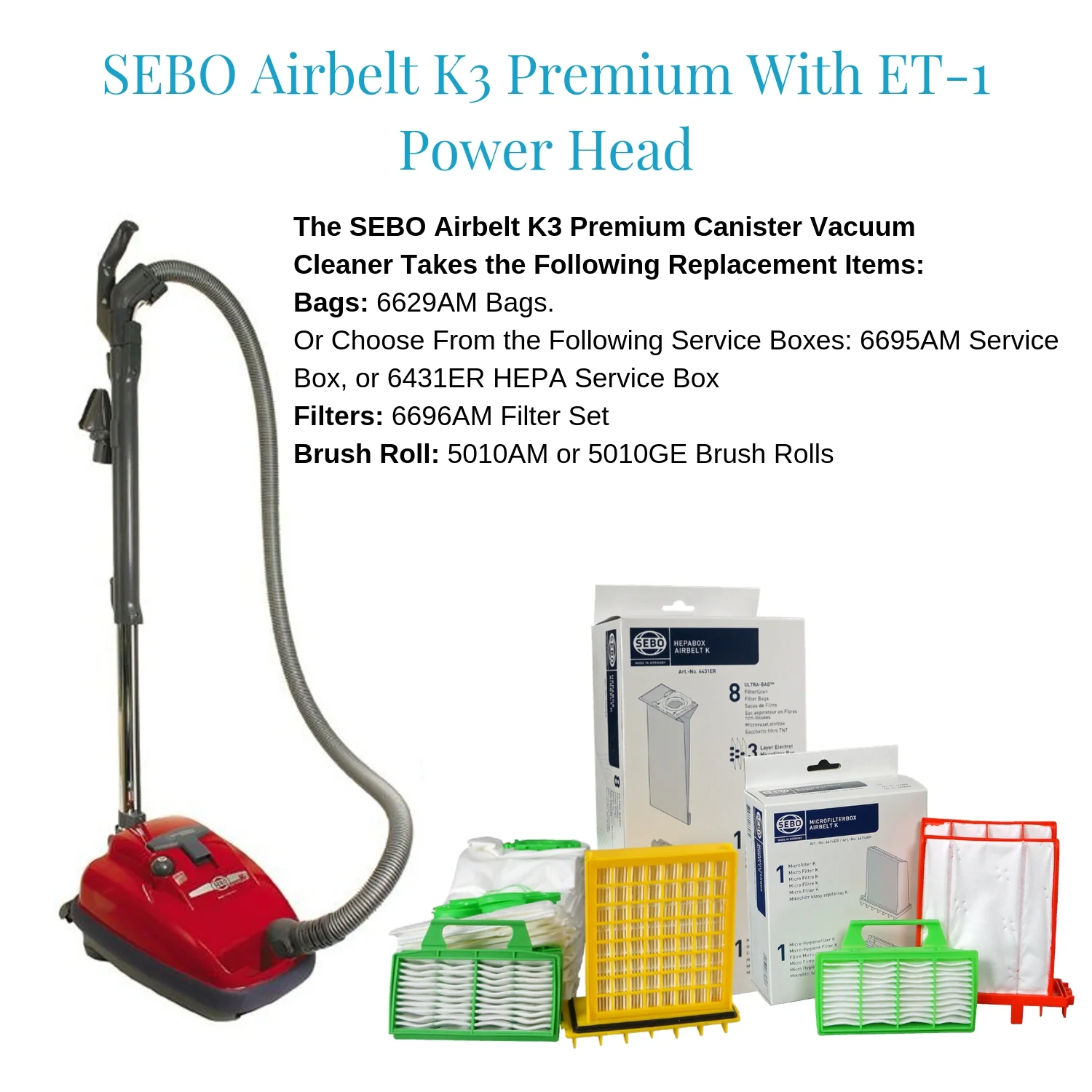 SEBO Airbelt K3 Premium Canister Vacuum Cleaner 9687AM (Red) - Image 4